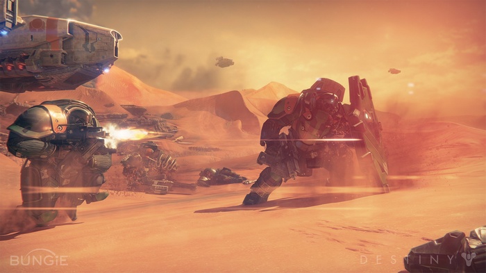 Destiny video game art with soldiers on Mars