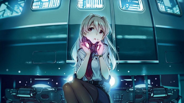 Koumi Haruka from Rail Wars with headphones