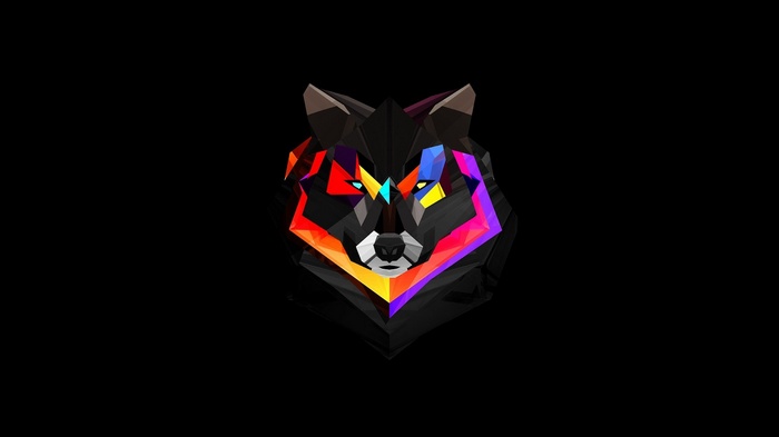 Low poly wolf digital art with colorful geometric patterns