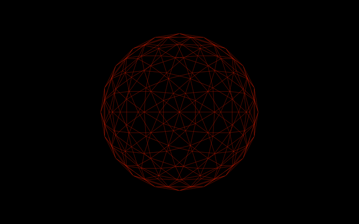 Red wireframe sphere on black background