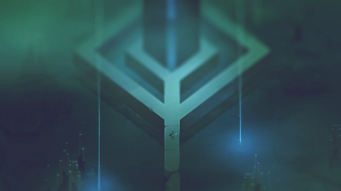 Minimalist abstract geometric structure with blue light