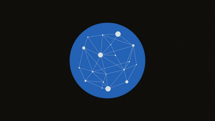 Abstract network of nodes and lines in a blue circle