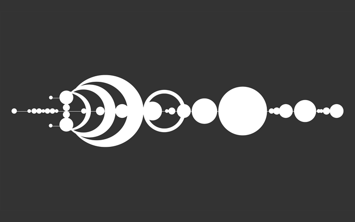 Geometric abstract artwork with circles and crescents