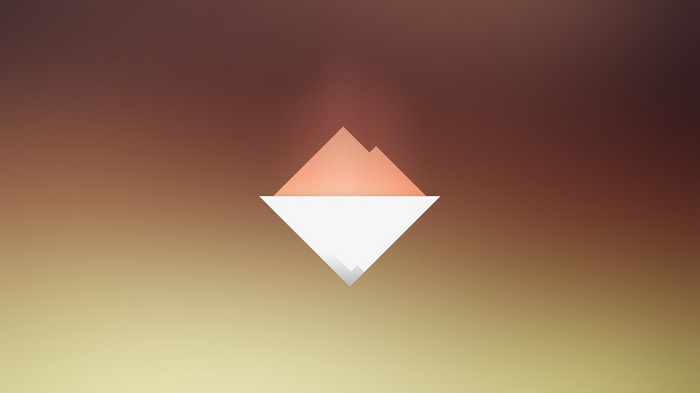Minimalist geometric mountain logo on gradient background