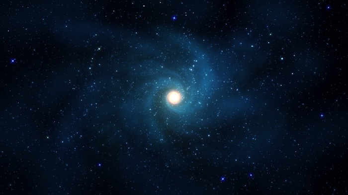 Spiral galaxy with a bright central star and many stars