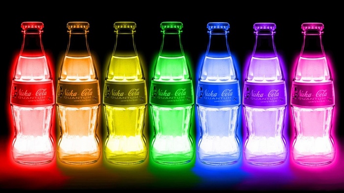 Nuka-Cola Quantum bottles in rainbow colors
