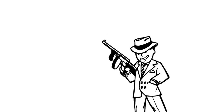 Vault Boy holding a Tommy Gun