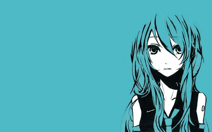Hatsune Miku anime girl with blue hair on blue background