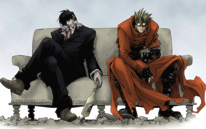 Trigun: Vash the Stampede and Nicholas D. Wolfwood on a Couch