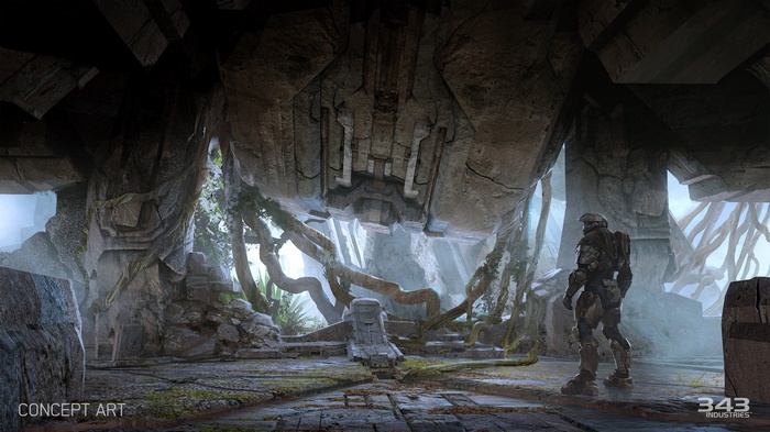 Halo 5 Concept Art: Master Chief in Ancient Ruins