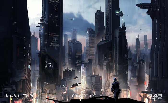 Halo 5 Concept Art of a Futuristic Cityscape