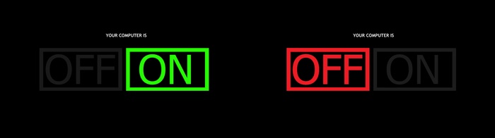 Computer status indicator with ON and OFF states
