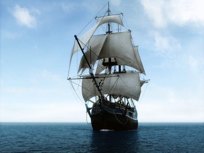 A sailing ship on the ocean