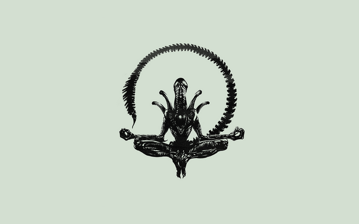 Xenomorph meditating with tail curled