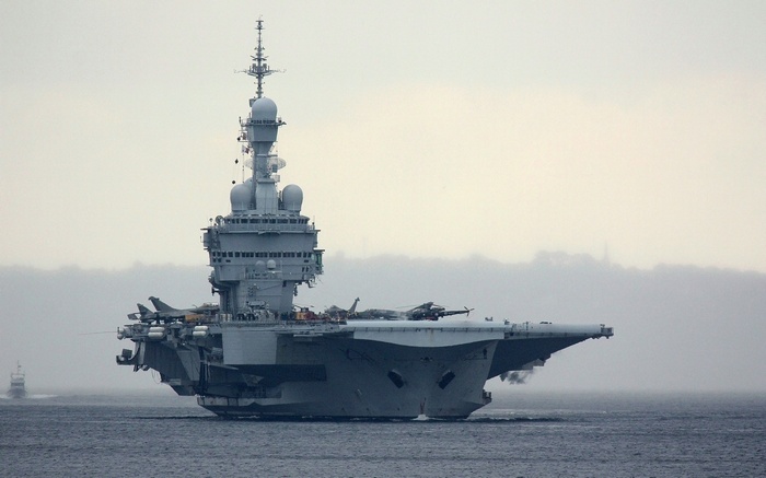 Charles de Gaulle aircraft carrier sailing on the sea