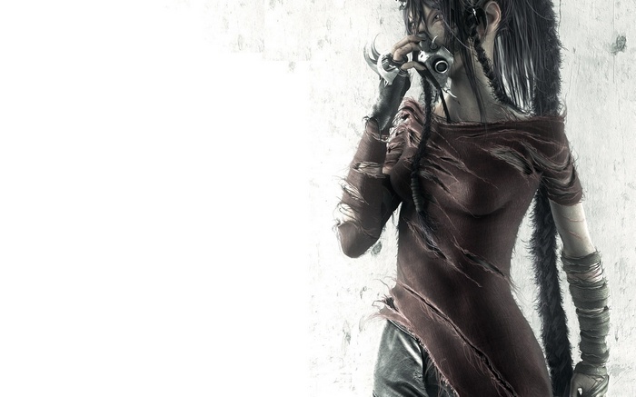 Fantasy girl with gas mask and dreadlocks