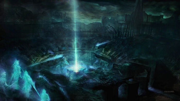 Guild Wars 2: Ethereal beings in a ruined city
