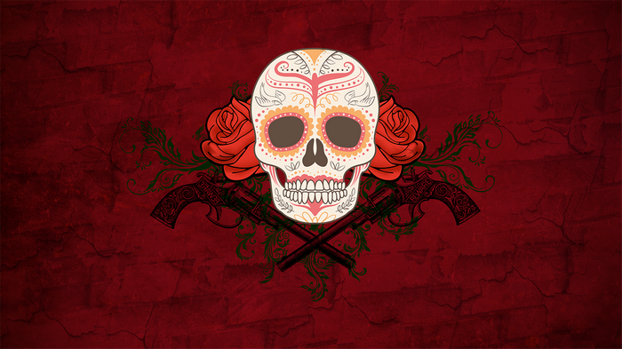 Sugar Skull with Roses and Guns