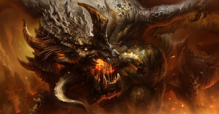 Fantasy art of a fierce dragon breathing fire