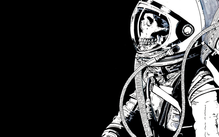 Skeleton astronaut in a helmet