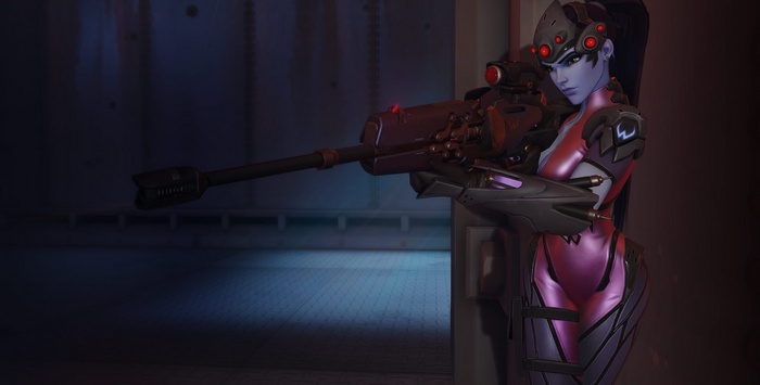 Widowmaker holding a sniper rifle in Overwatch