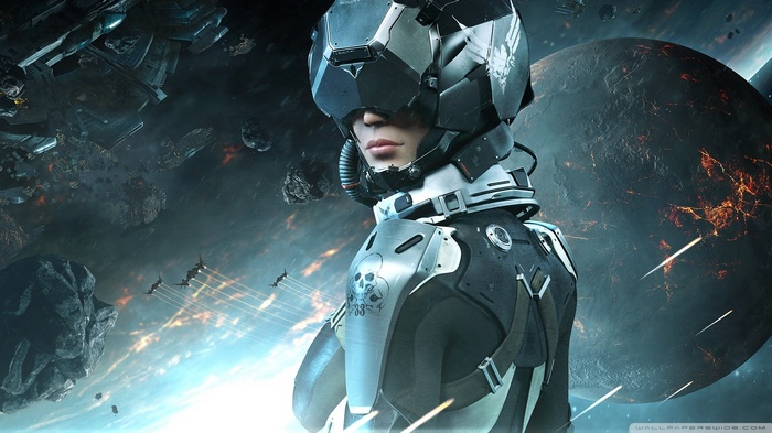 Valkyrie from EVE Online in a futuristic helmet