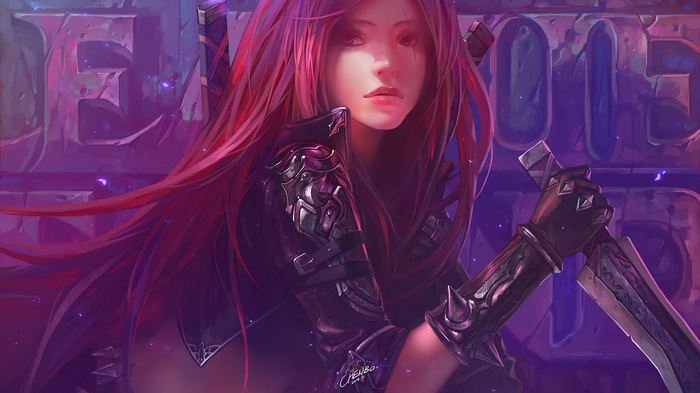 Katarina from League of Legends with swords