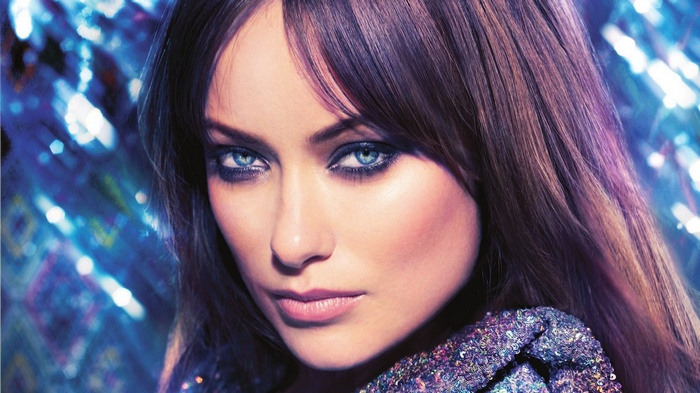 Olivia Wilde portrait with blue bokeh background