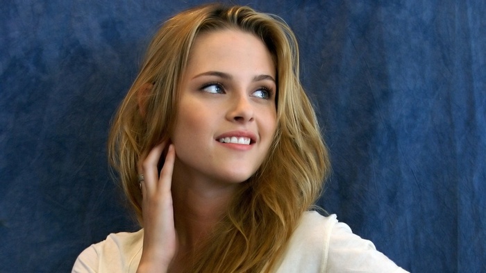 Kristen Stewart Portrait with Blue Background