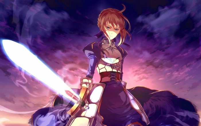 Saber from Fate/Stay Night with a glowing sword