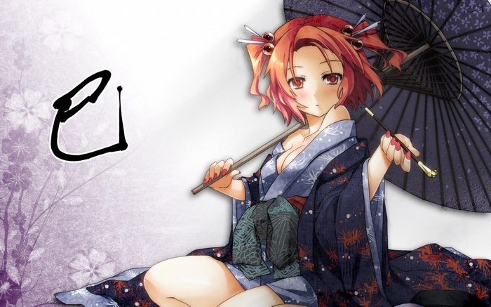 Onozuka Komachi from Touhou holding an umbrella