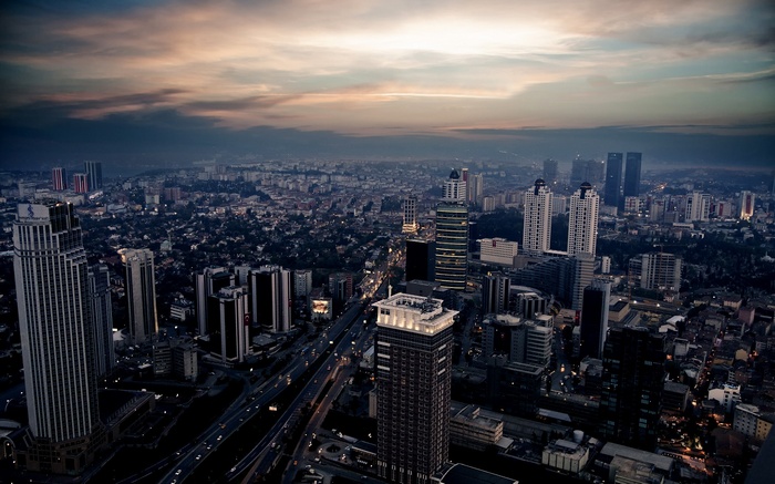Istanbul cityscape with skyscrapers at dusk