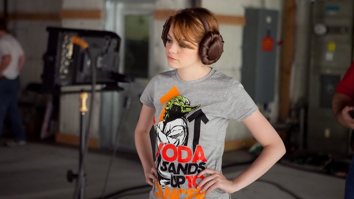 Emma Stone as Princess Leia with Yoda T-shirt
