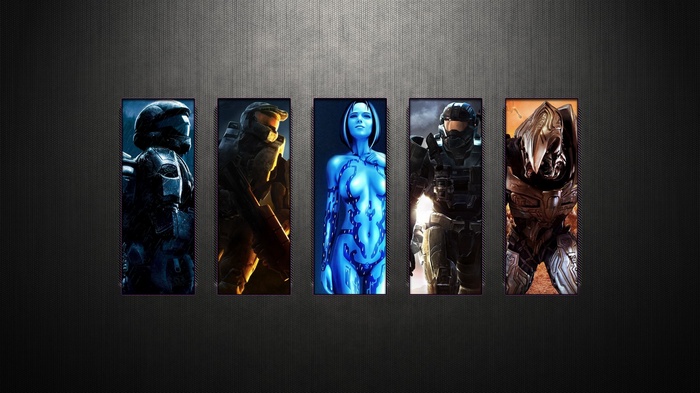 Halo characters collage with Master Chief and Cortana