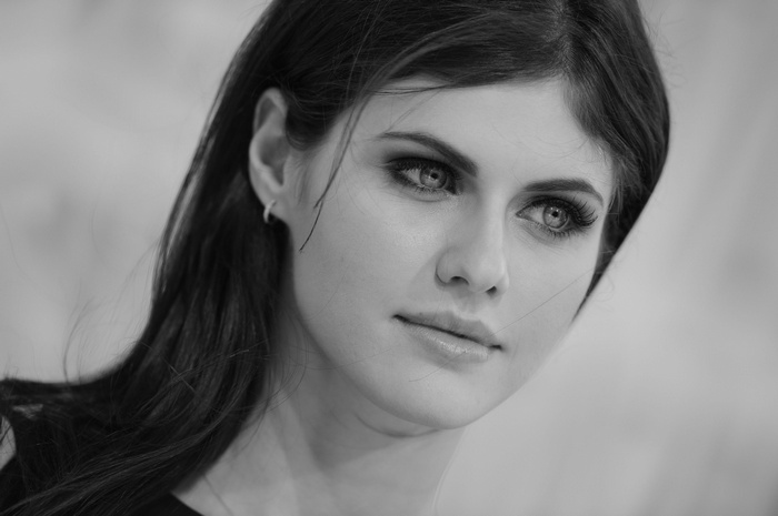 Alexandra Daddario portrait in monochrome