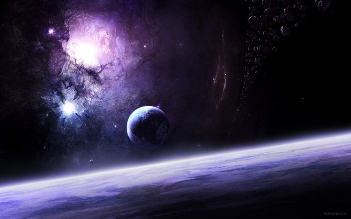 Space art with planets and nebula