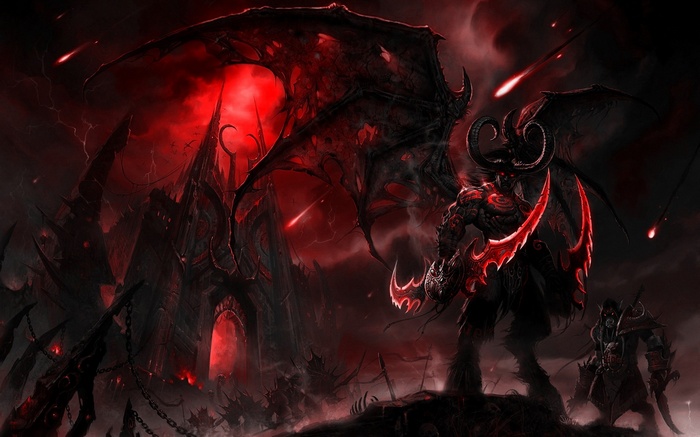 Illidan Stormrage and a demon castle in World of Warcraft