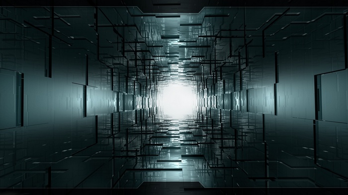 Digital art render of a futuristic tunnel
