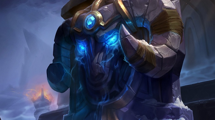 Braum from League of Legends with glowing blue eyes