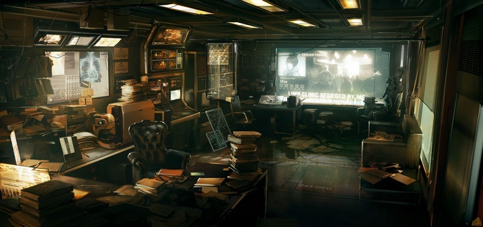 Deus Ex: Human Revolution cyberpunk office concept art