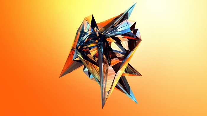Abstract geometric crystal artwork with orange and yellow gradient