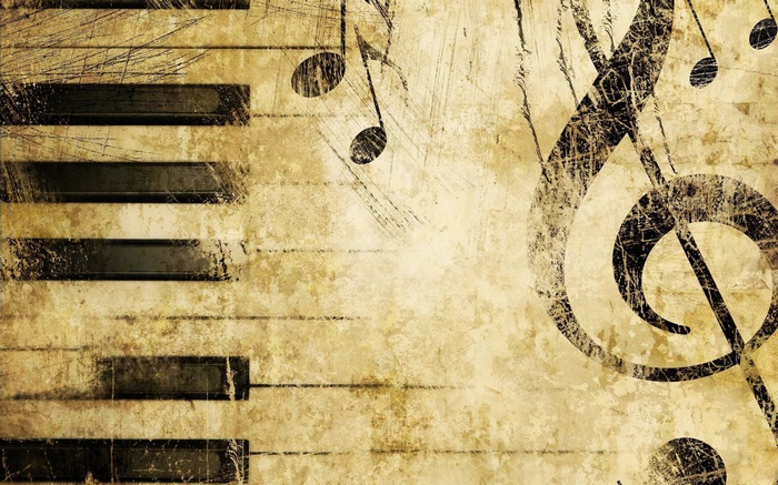 Vintage piano keys and musical notes