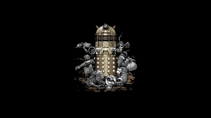 Dalek surrounded by destroyed robots