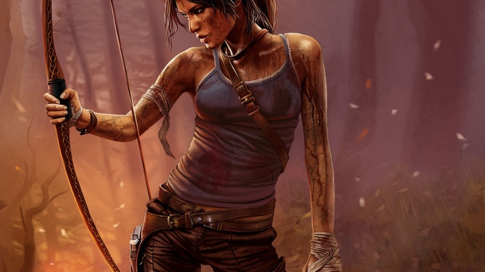 Lara Croft with bow and arrow in Tomb Raider 2013