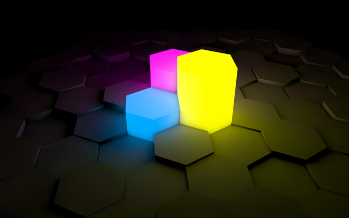 Abstract hexagonal grid with glowing pillars