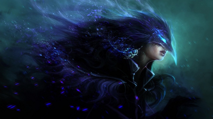 Fantasy art of a girl with blue energy hair