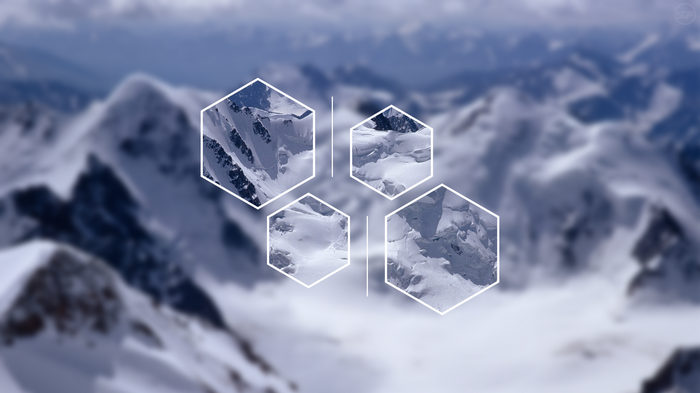 Hexagons with snow-covered mountains