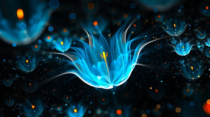 Abstract fractal flowers with bokeh and orange lights