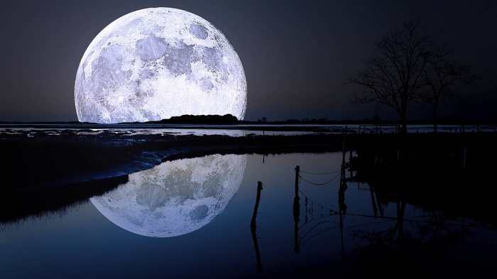 Giant Moon Reflection Over Water at Night