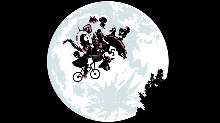 Alien characters and aliens on a moon
